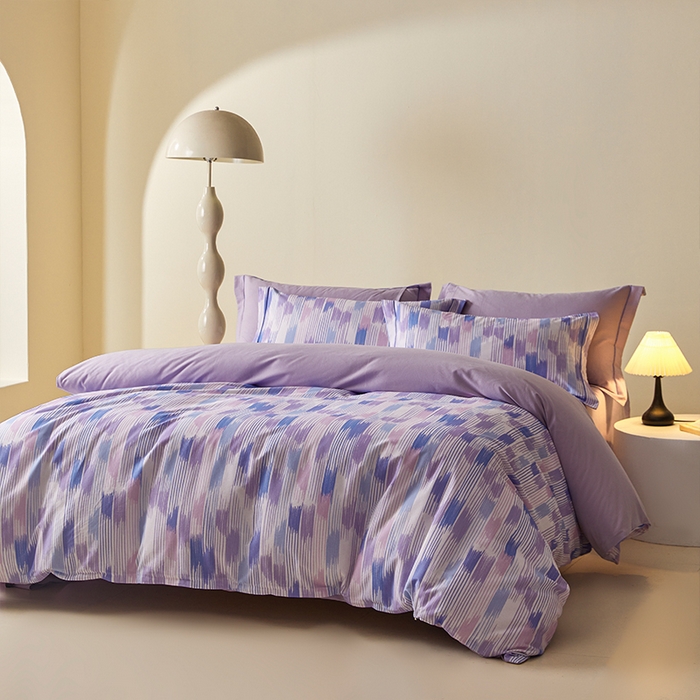 91家纺网 家纺一手货源 找家纺 格里芬家纺 2025全棉加厚磨毛数码印花四件套米亚-紫