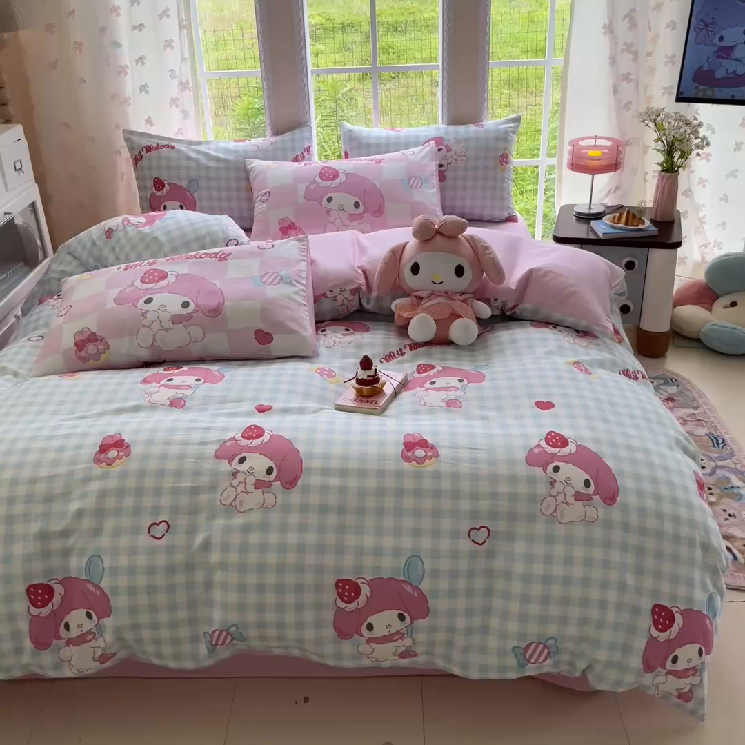 91家纺网 家纺一手货源 找家纺 金爱家2025新款三丽鸥正版授权卡通数码印花混搭纯棉印花系列四件套 棉三丽鸥-混搭乖巧kitty