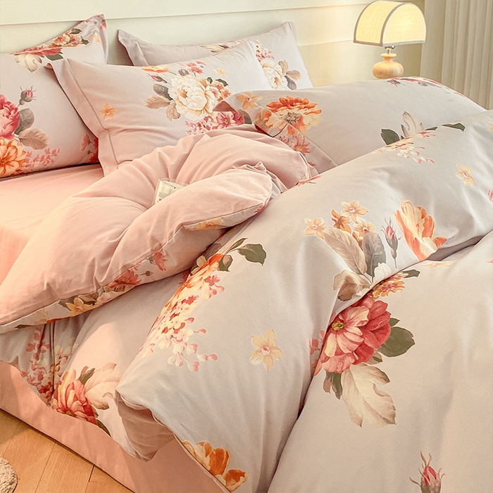 91家纺网 家纺一手货源 找家纺 格里芬家纺 2025全棉加厚磨毛数码印花四件套妮可-灰