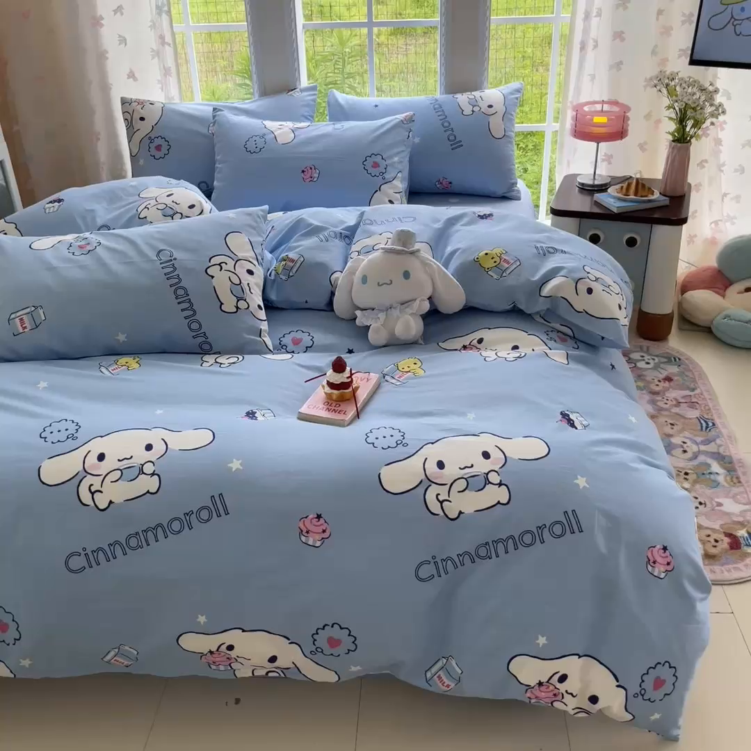 91家纺网 家纺一手货源 找家纺 金爱家2025新款三丽鸥正版授权卡通数码印花混搭纯棉印花系列四件套 棉三丽鸥-牛奶玉桂狗