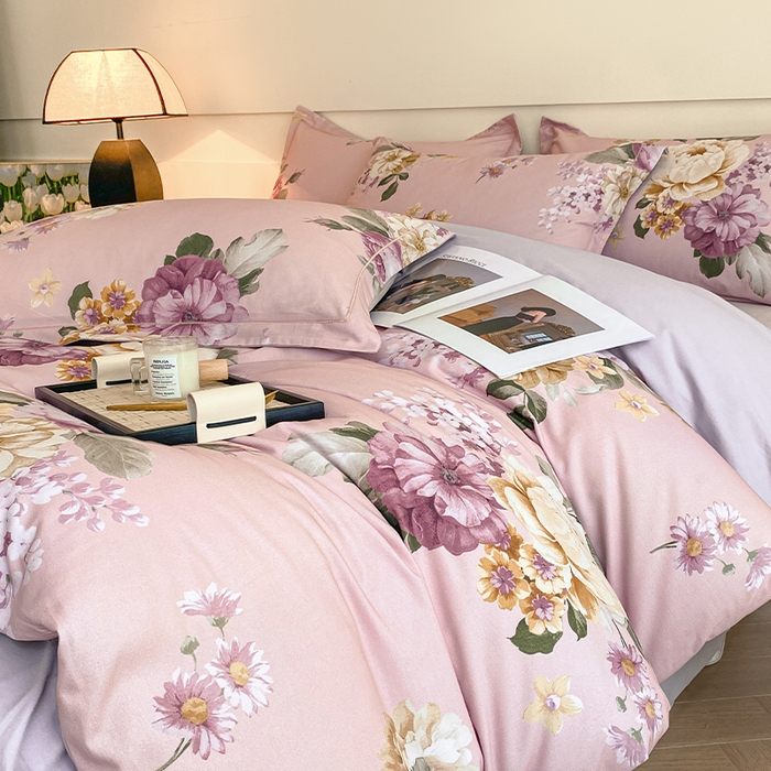 91家纺网 家纺一手货源 找家纺 格里芬家纺 2025全棉加厚磨毛数码印花四件套妮可-紫