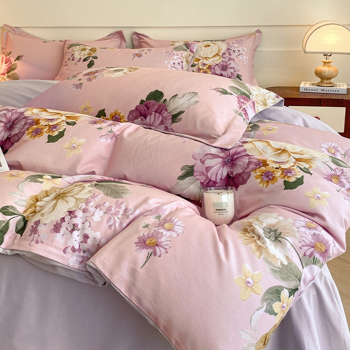 91家纺网 家纺一手货源 找家纺 格里芬家纺 2025全棉加厚磨毛数码印花四件套妮可-紫