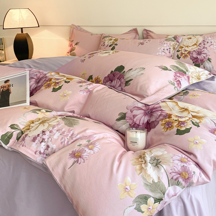 91家纺网 家纺一手货源 找家纺 格里芬家纺 2025全棉加厚磨毛数码印花四件套妮可-紫