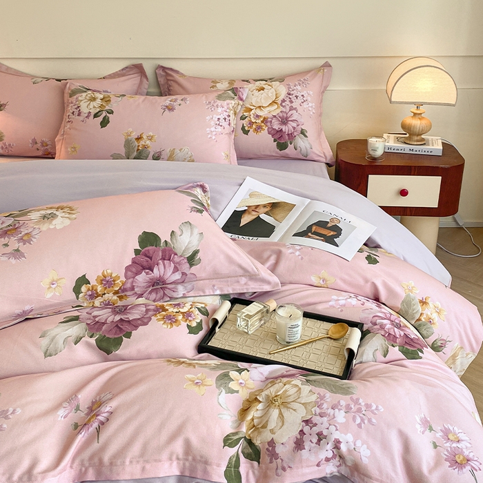 91家纺网 家纺一手货源 找家纺 格里芬家纺 2025全棉加厚磨毛数码印花四件套妮可-紫