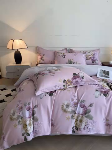 91家纺网 家纺一手货源 找家纺 格里芬家纺 2025全棉加厚磨毛数码印花四件套妮可-紫