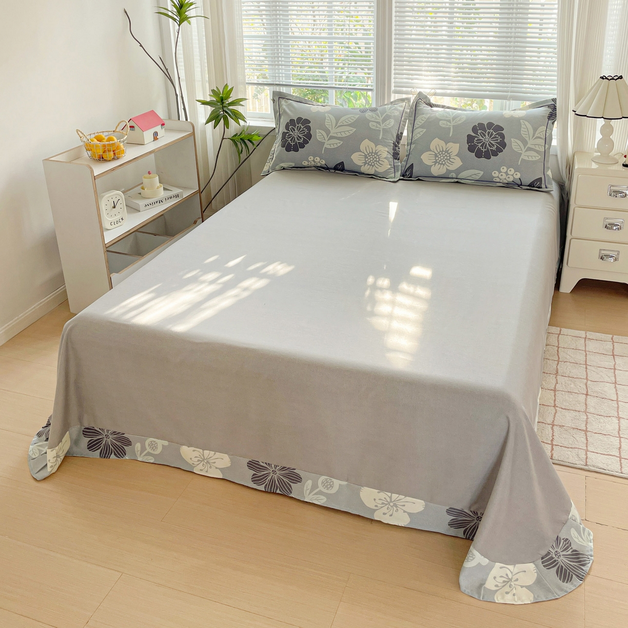 91家纺网 家纺一手货源 找家纺 纽缦家纺 2025新款全棉纯棉磨毛印花四件套 清风微甜蓝