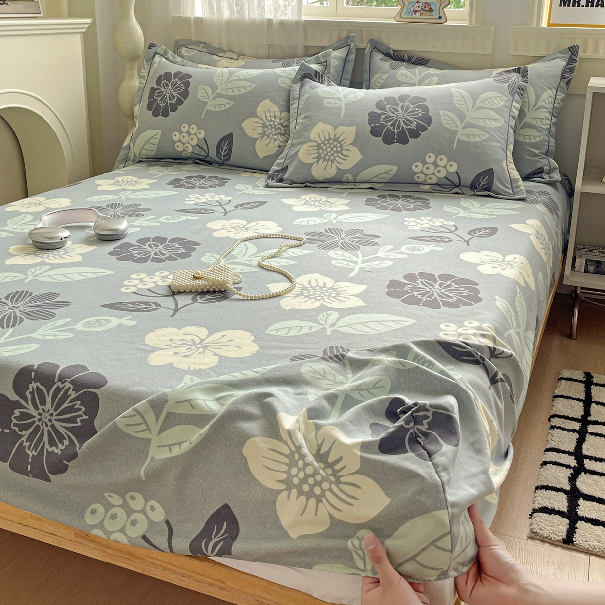 91家纺网 家纺一手货源 找家纺 纽缦家纺 2025新款全棉纯棉磨毛印花单床笠 床笠单件 清风微甜蓝