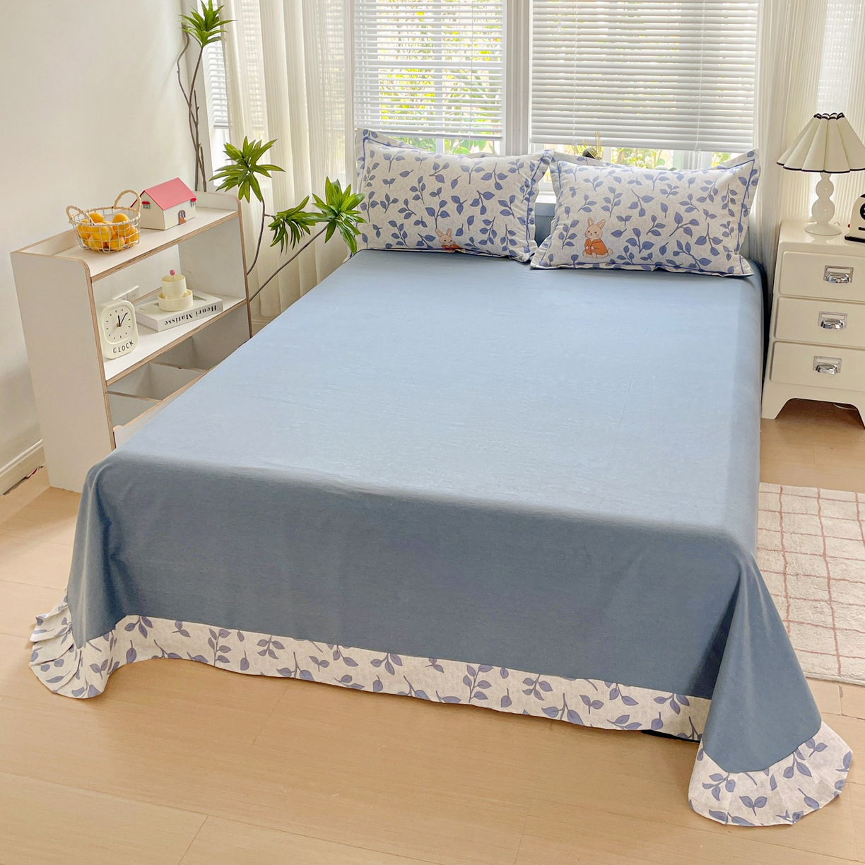 91家纺网 家纺一手货源 找家纺 纽缦家纺 2025新款全棉纯棉磨毛印花四件套 童画小兔