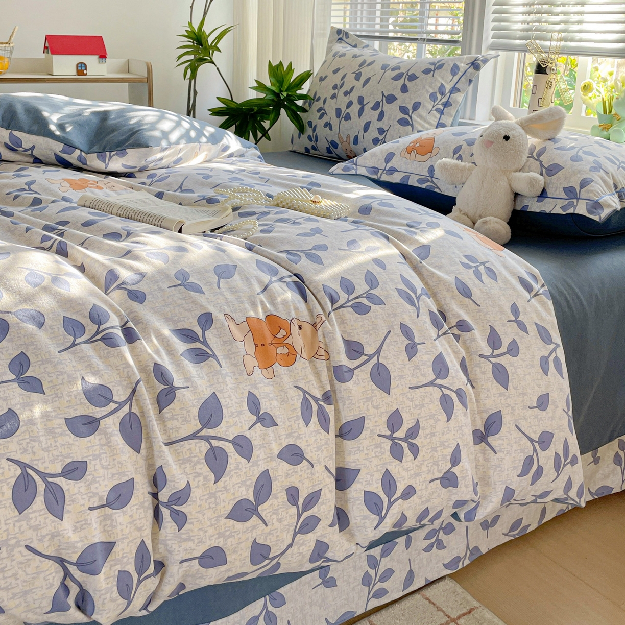 91家纺网 家纺一手货源 找家纺 纽缦家纺 2025新款全棉纯棉磨毛印花四件套 童画小兔