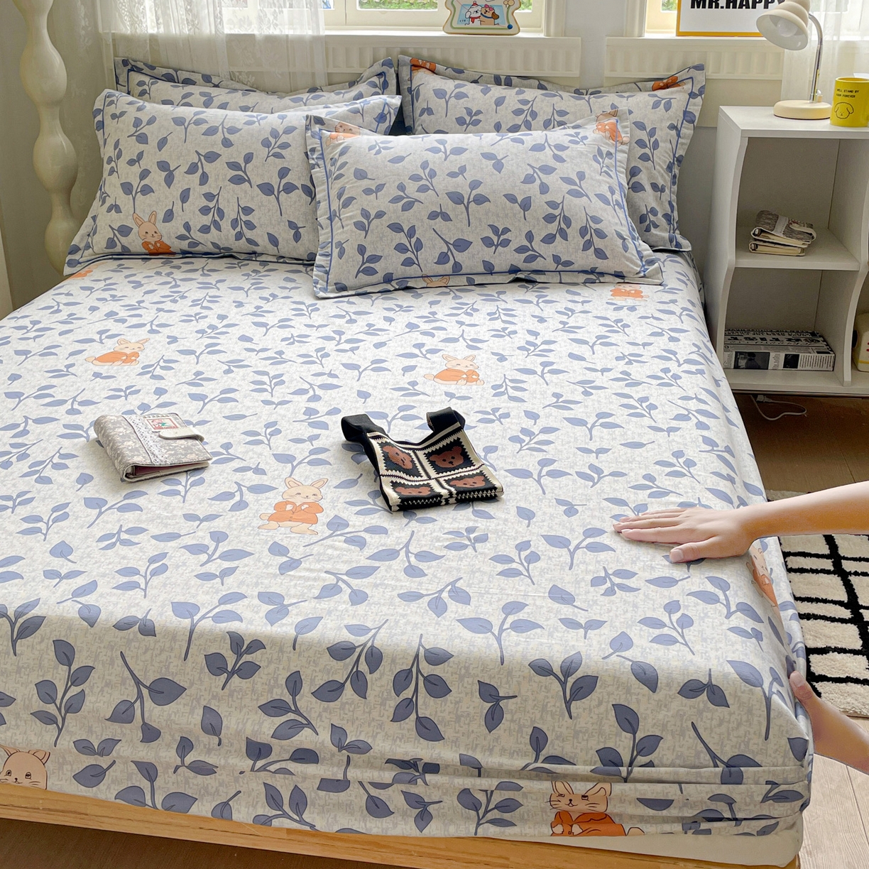 91家纺网 家纺一手货源 找家纺 纽缦家纺 2025新款全棉纯棉磨毛印花单床笠 床笠单件 童画小兔