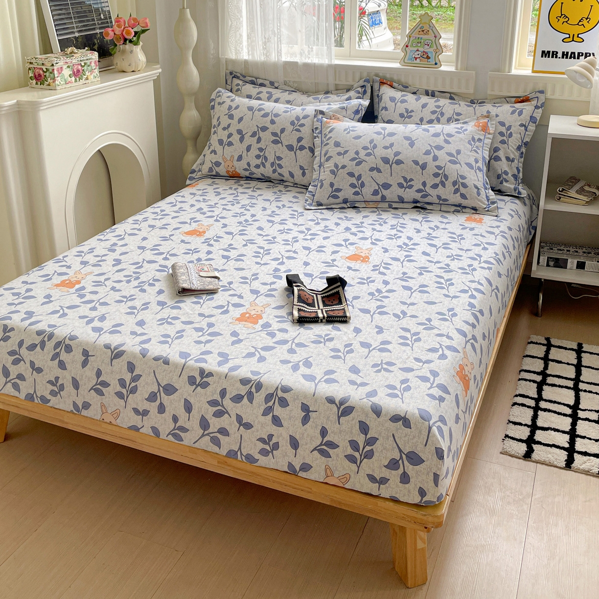 91家纺网 家纺一手货源 找家纺 纽缦家纺 2025新款全棉纯棉磨毛印花单床笠 床笠单件 童画小兔