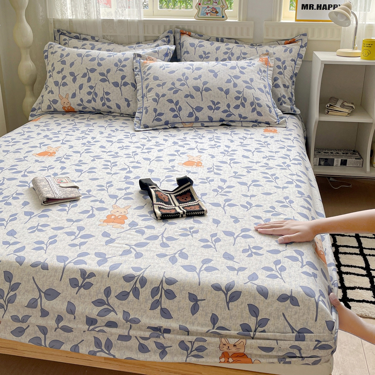 91家纺网 家纺一手货源 找家纺 纽缦家纺 2025新款全棉纯棉磨毛印花单床笠 床笠单件 童画小兔