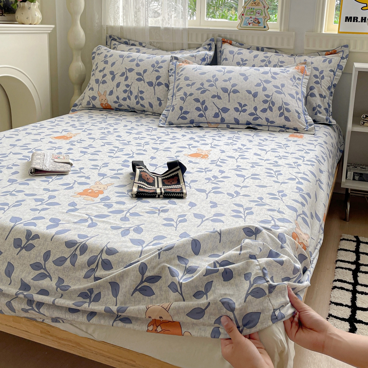 91家纺网 家纺一手货源 找家纺 纽缦家纺 2025新款全棉纯棉磨毛印花单床笠 床笠单件 童画小兔