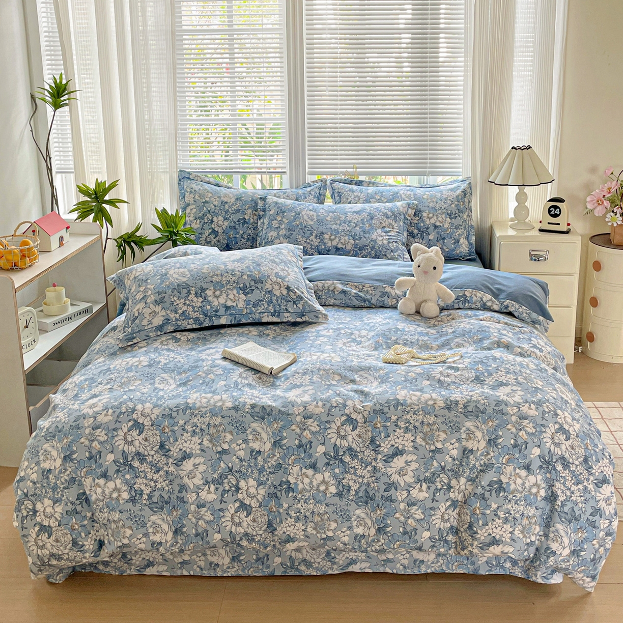 91家纺网 家纺一手货源 找家纺 纽缦家纺 2025新款全棉纯棉磨毛印花四件套 雅汐蓝