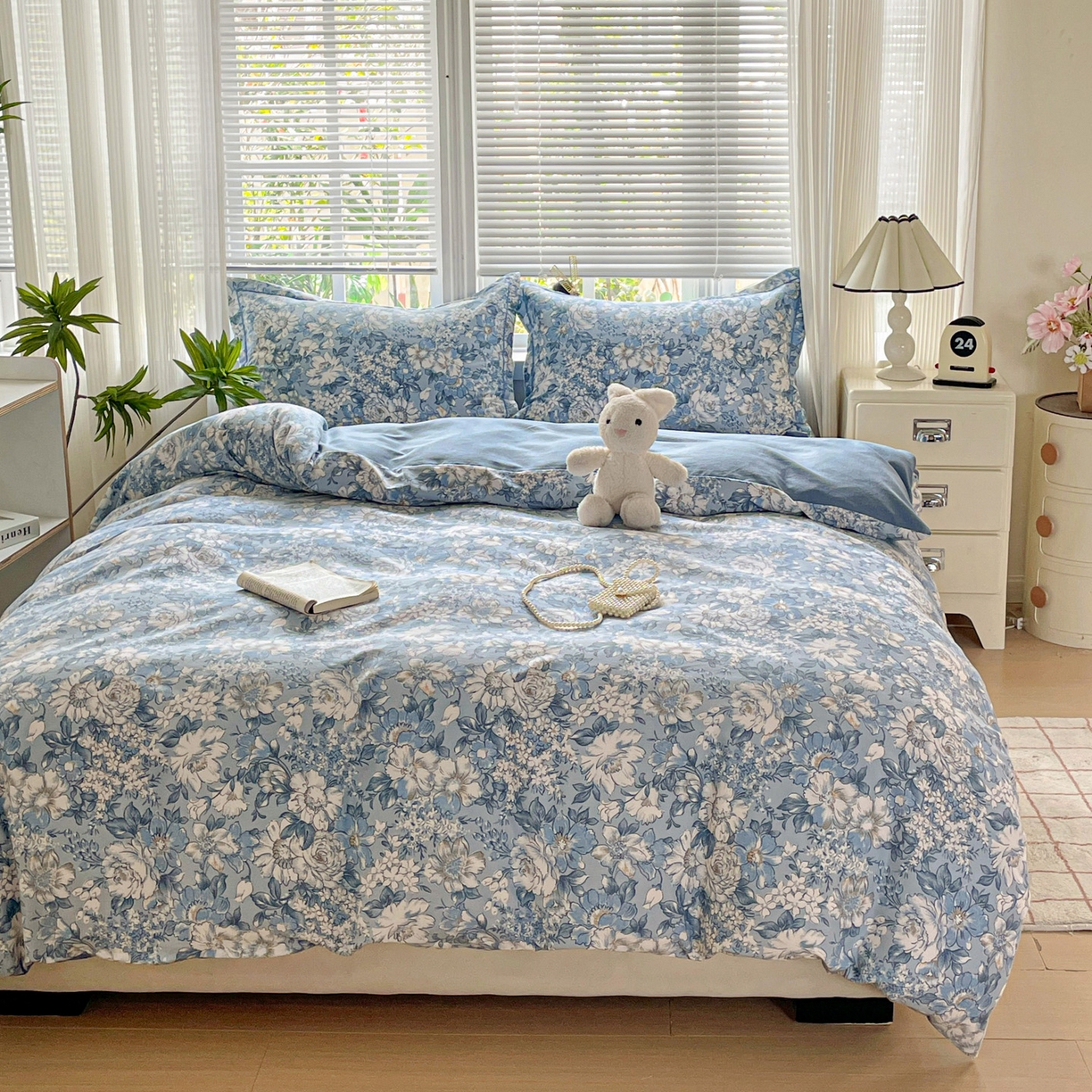 91家纺网 家纺一手货源 找家纺 纽缦家纺 2025新款全棉纯棉磨毛印花四件套 雅汐蓝