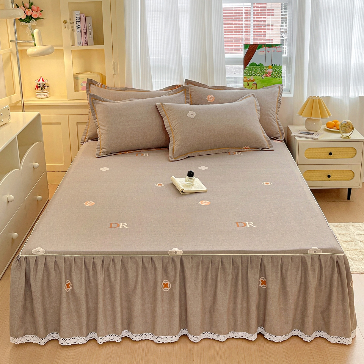 91家纺网 家纺一手货源 找家纺 （总）纽缦家纺 2025新款全棉纯棉磨毛印花单品床裙 床裙单件