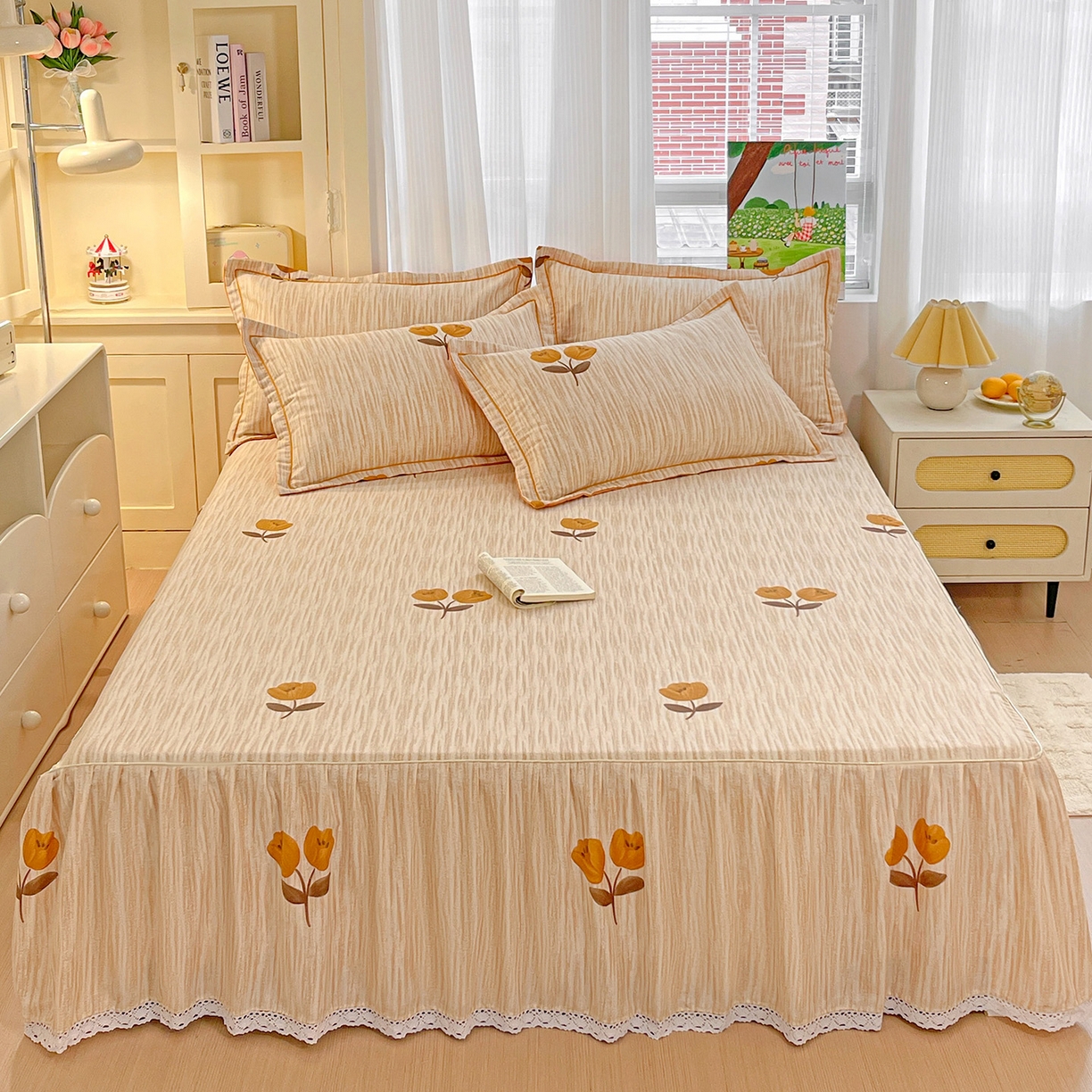 91家纺网 家纺一手货源 找家纺 （总）纽缦家纺 2025新款全棉纯棉磨毛印花单品床裙 床裙单件