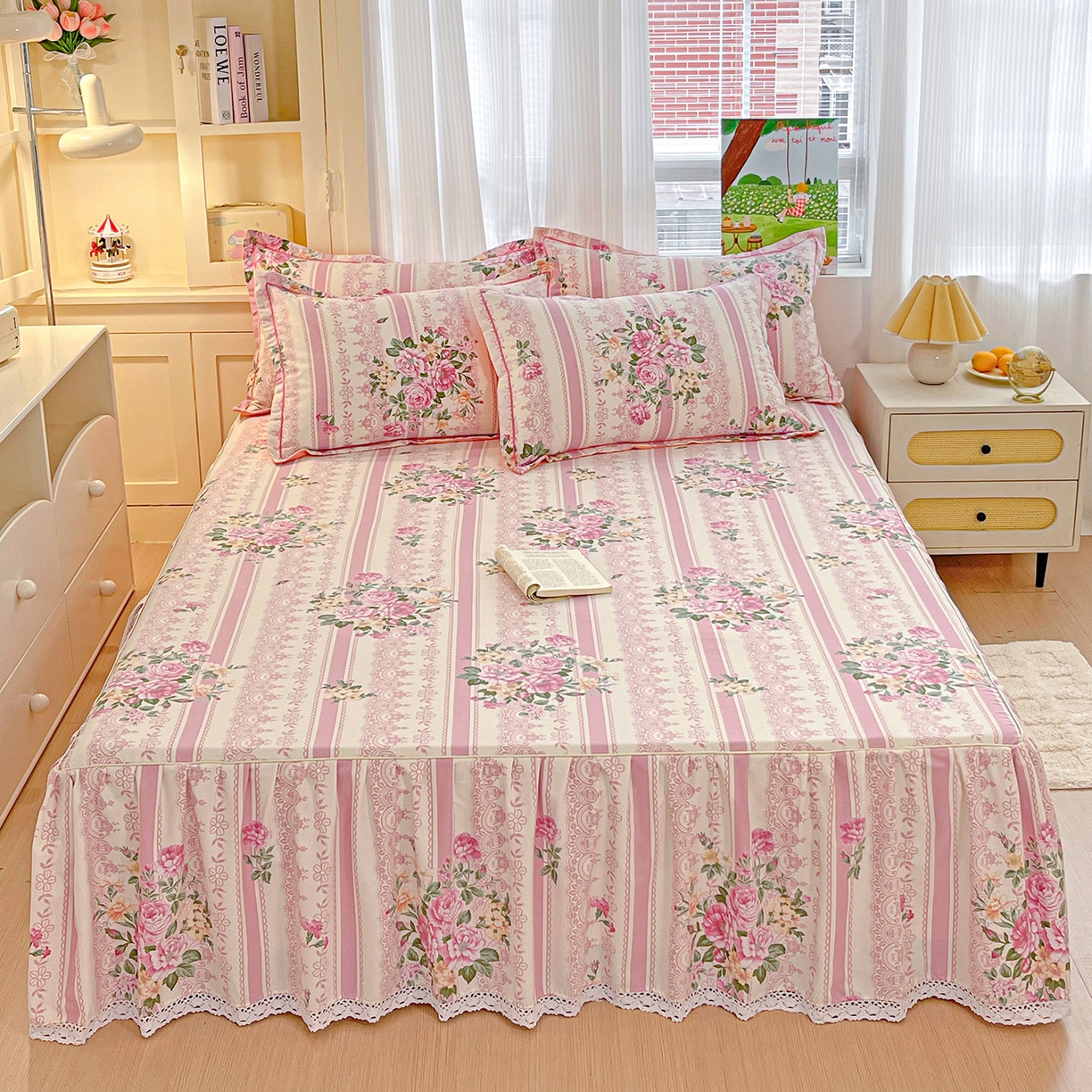 91家纺网 家纺一手货源 找家纺 （总）纽缦家纺 2025新款全棉纯棉磨毛印花单品床裙 床裙单件