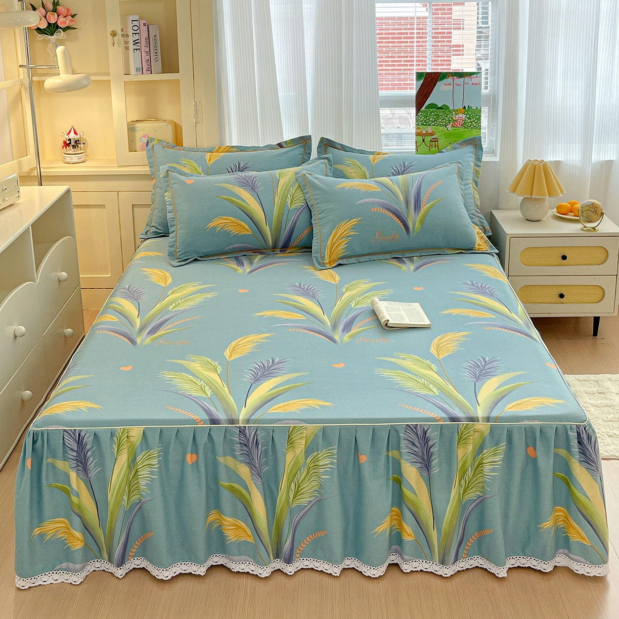 91家纺网 家纺一手货源 找家纺 （总）纽缦家纺 2025新款全棉纯棉磨毛印花单品床裙 床裙单件