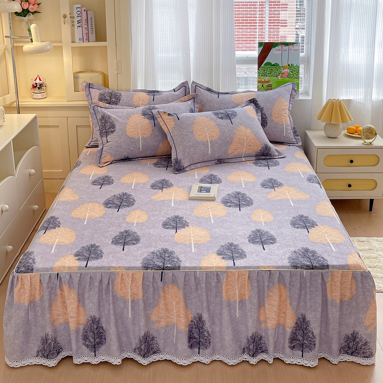 91家纺网 家纺一手货源 找家纺 （总）纽缦家纺 2025新款全棉纯棉磨毛印花单品床裙 床裙单件