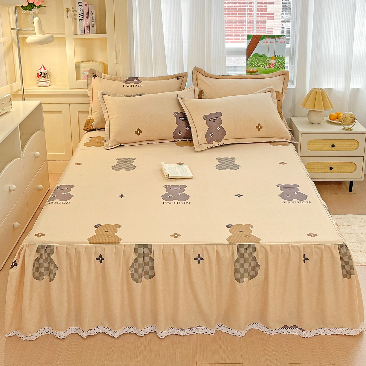 91家纺网 家纺一手货源 找家纺 （总）纽缦家纺 2025新款全棉纯棉磨毛印花单品床裙 床裙单件