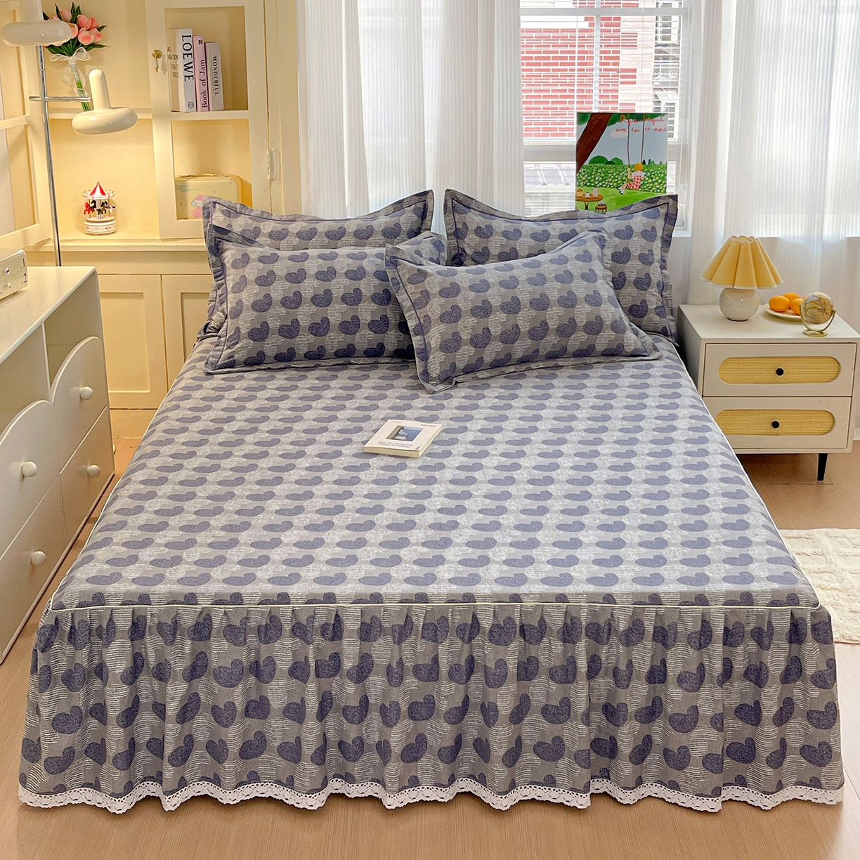 91家纺网 家纺一手货源 找家纺 纽缦家纺 2025新款全棉纯棉磨毛印花单品床裙 床裙单件 心愿