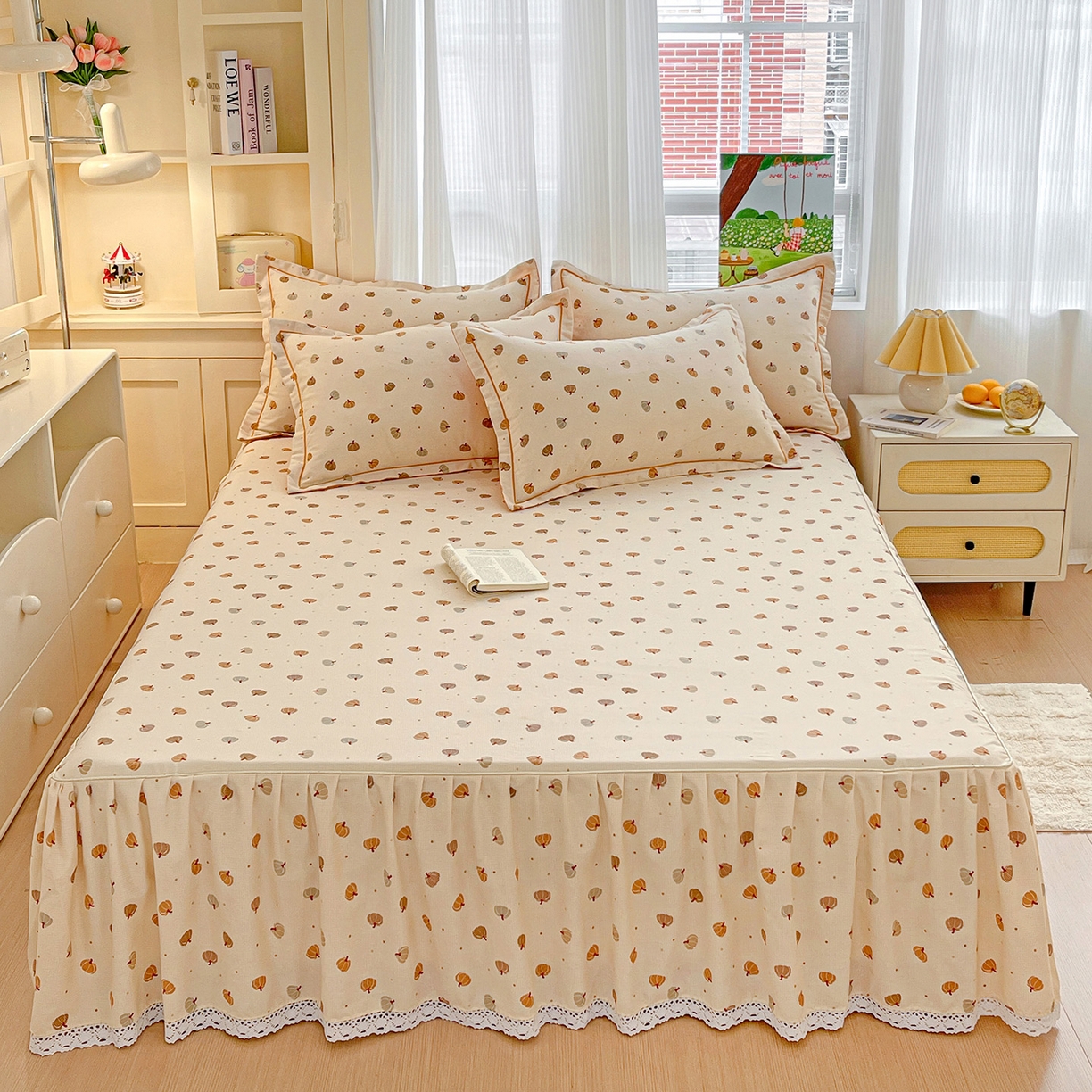 纽缦家纺 2025新款全棉纯棉磨毛印花单品床裙 床裙单件 贝贝南瓜米