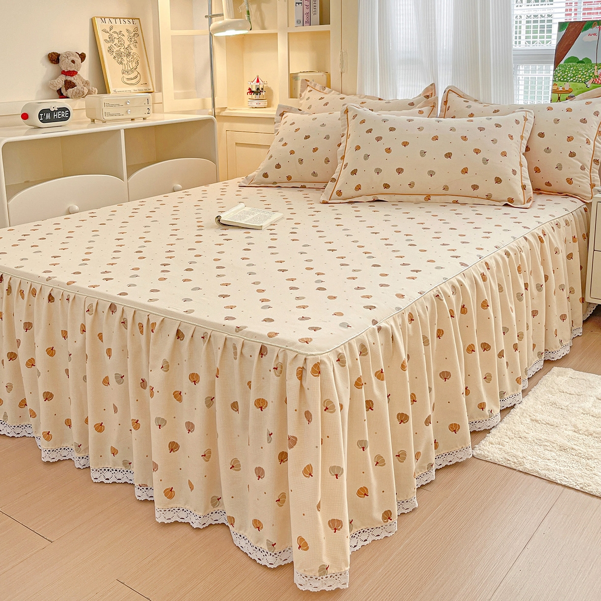 91家纺网 家纺一手货源 找家纺 纽缦家纺 2025新款全棉纯棉磨毛印花单品床裙 床裙单件 贝贝南瓜米