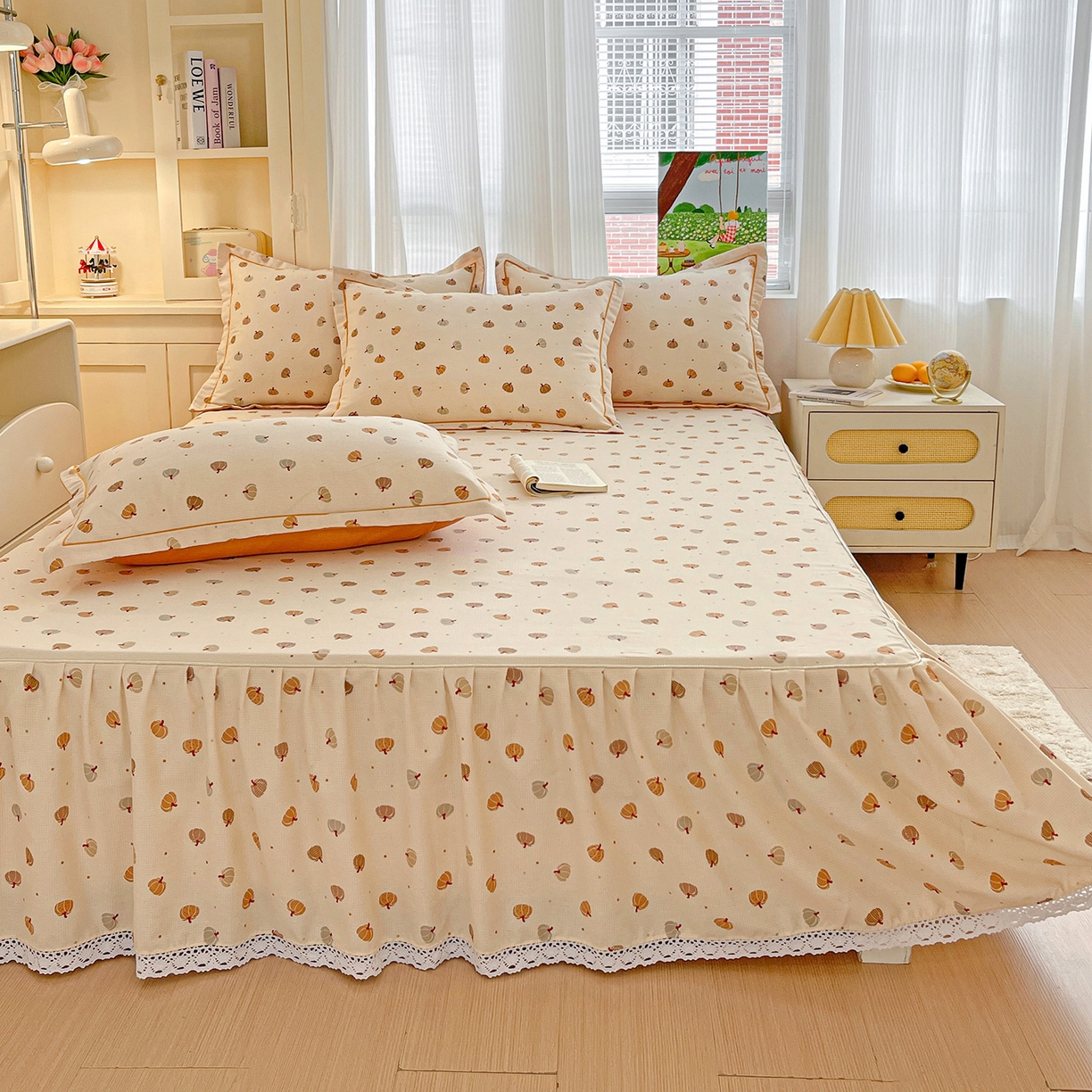 91家纺网 家纺一手货源 找家纺 纽缦家纺 2025新款全棉纯棉磨毛印花单品床裙 床裙单件 贝贝南瓜米