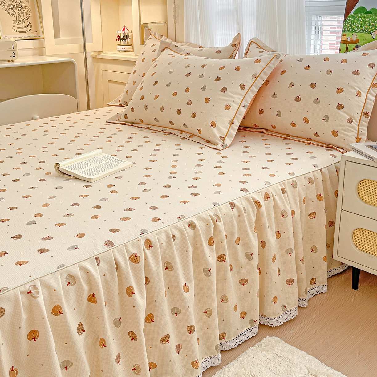 91家纺网 家纺一手货源 找家纺 纽缦家纺 2025新款全棉纯棉磨毛印花单品床裙 床裙单件 贝贝南瓜米