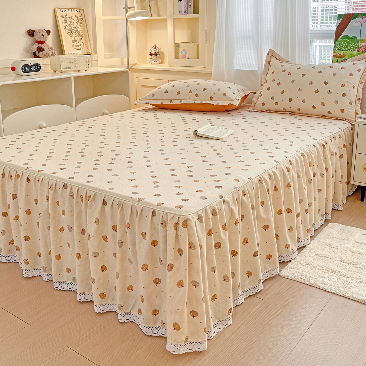 91家纺网 家纺一手货源 找家纺 纽缦家纺 2025新款全棉纯棉磨毛印花单品床裙 床裙单件 贝贝南瓜米