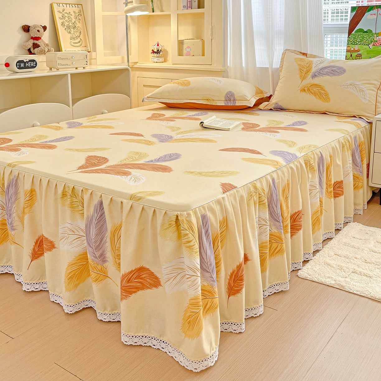 91家纺网 家纺一手货源 找家纺 纽缦家纺 2025新款全棉纯棉磨毛印花单品床裙 床裙单件 加州阳光米