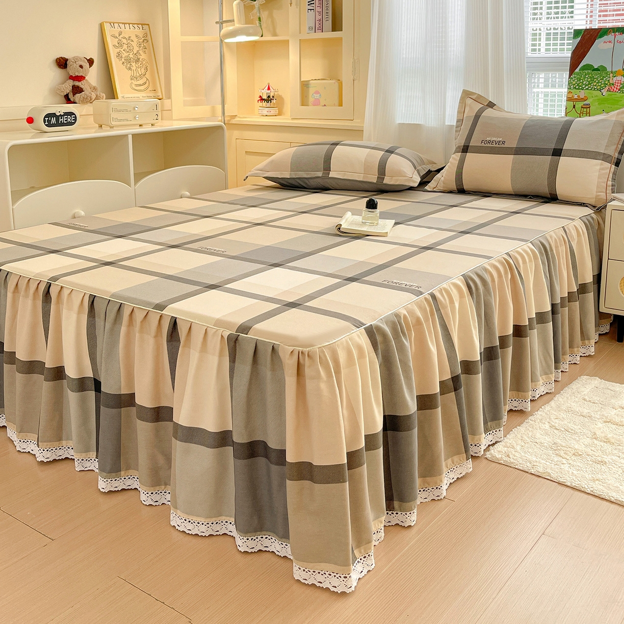 91家纺网 家纺一手货源 找家纺 纽缦家纺 2025新款全棉纯棉磨毛印花单品床裙 床裙单件 曼迪咖