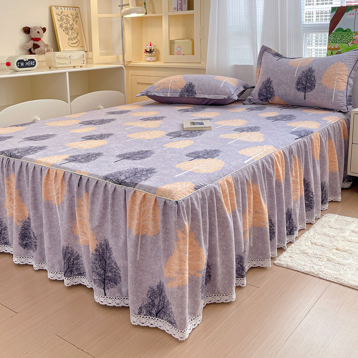 91家纺网 家纺一手货源 找家纺 纽缦家纺 2025新款全棉纯棉磨毛印花单品床裙 床裙单件 秘境森林蓝