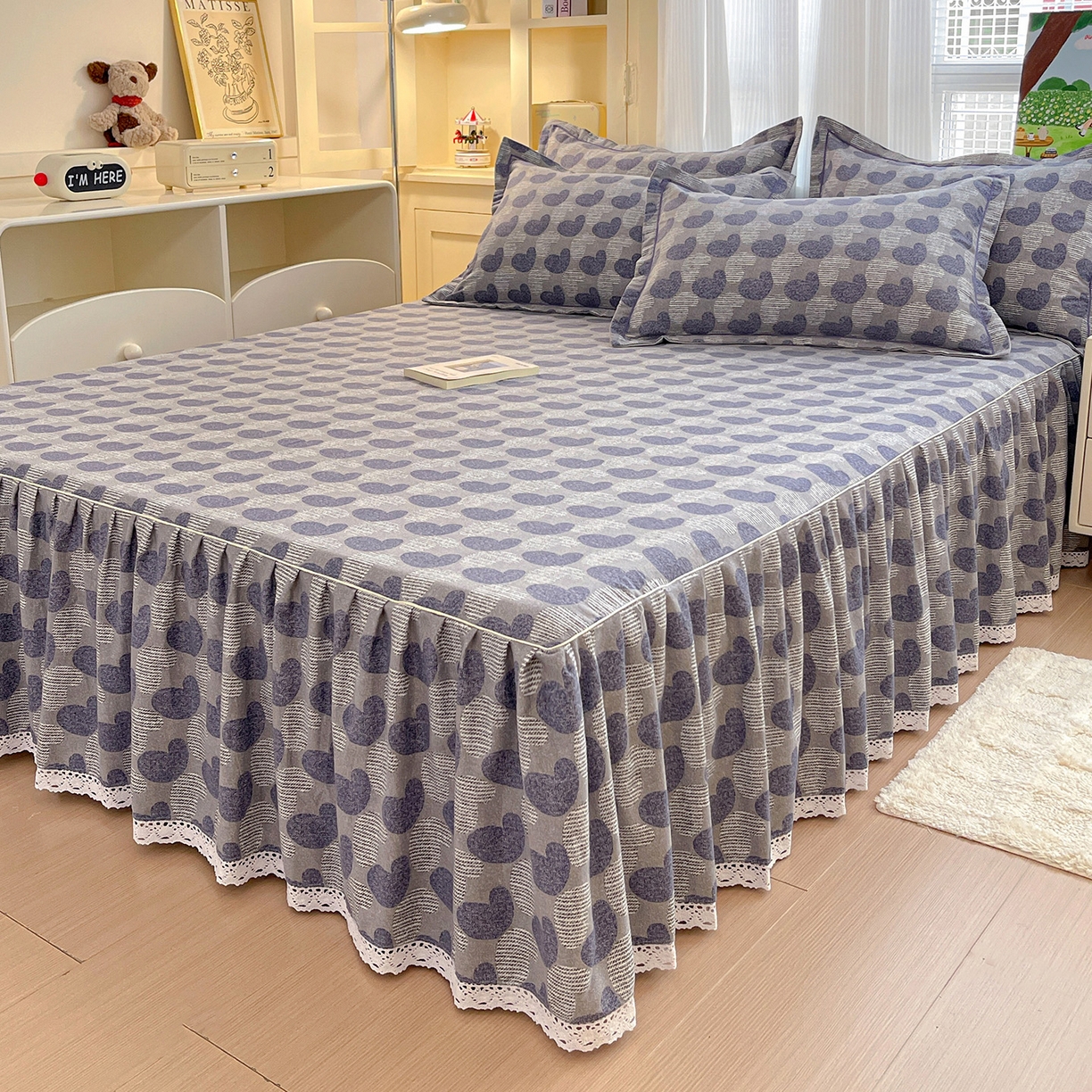 91家纺网 家纺一手货源 找家纺 纽缦家纺 2025新款全棉纯棉磨毛印花单品床裙 床裙单件 心愿