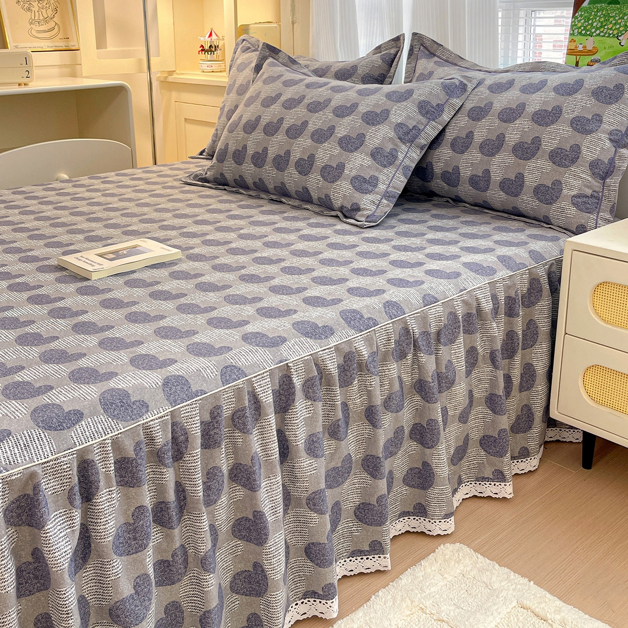 91家纺网 家纺一手货源 找家纺 纽缦家纺 2025新款全棉纯棉磨毛印花单品床裙 床裙单件 心愿