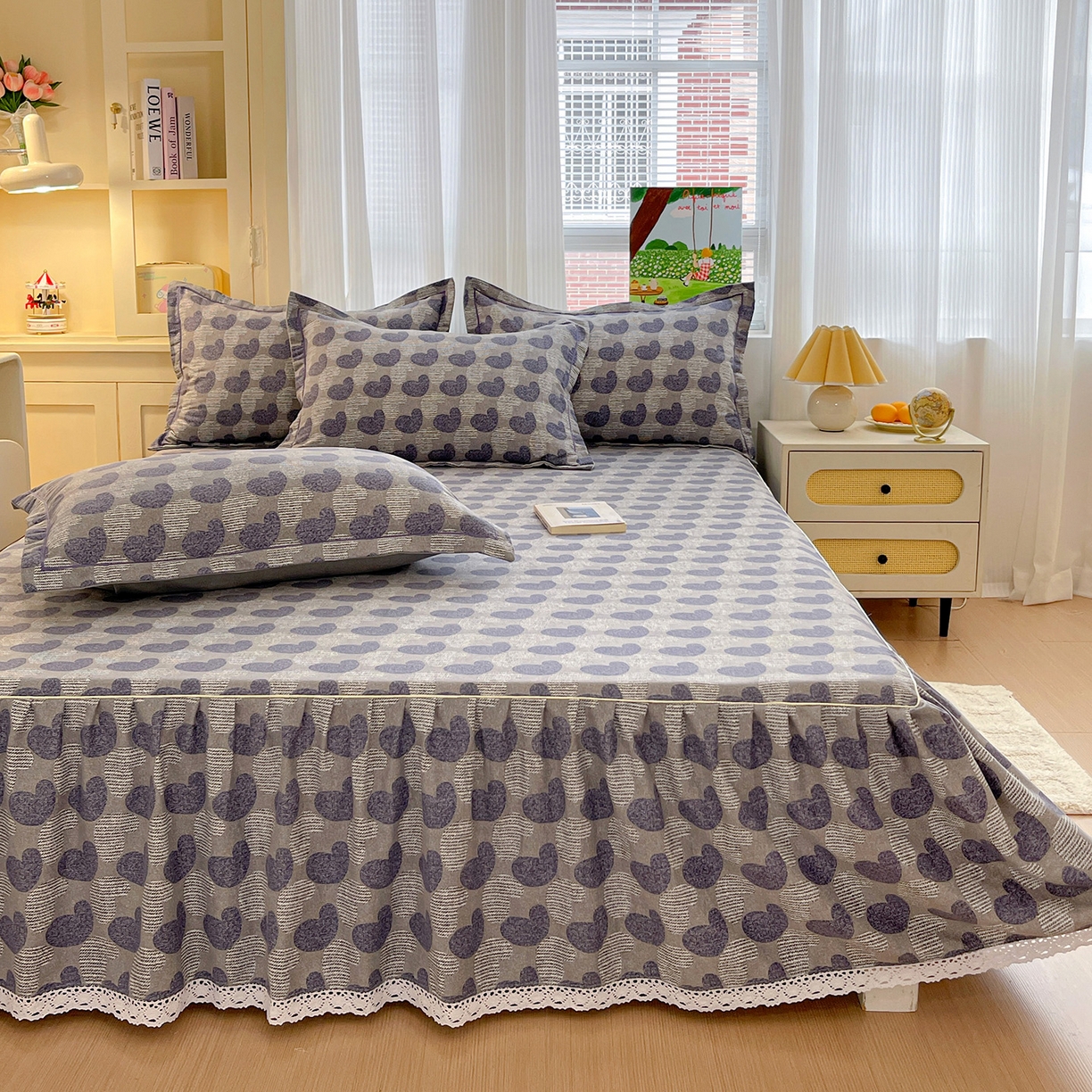 91家纺网 家纺一手货源 找家纺 纽缦家纺 2025新款全棉纯棉磨毛印花单品床裙 床裙单件 心愿