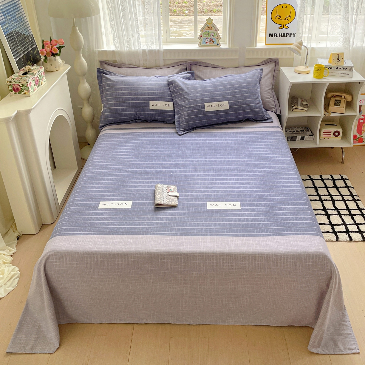 91家纺网 家纺一手货源 找家纺 纽缦家纺 2025新款全棉纯棉磨毛印花单床单 床单单件 初遇简约灰