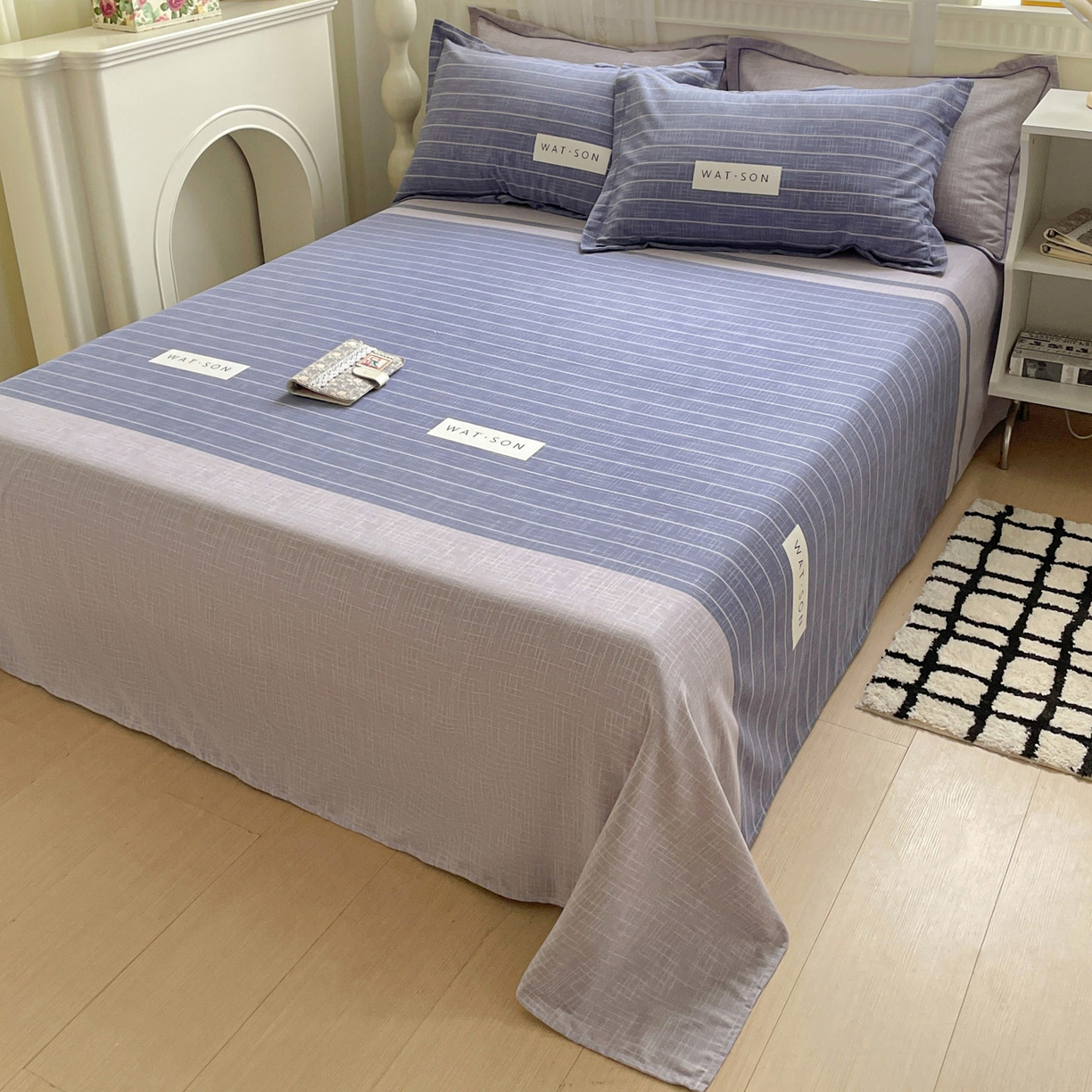 91家纺网 家纺一手货源 找家纺 纽缦家纺 2025新款全棉纯棉磨毛印花单床单 床单单件 初遇简约灰