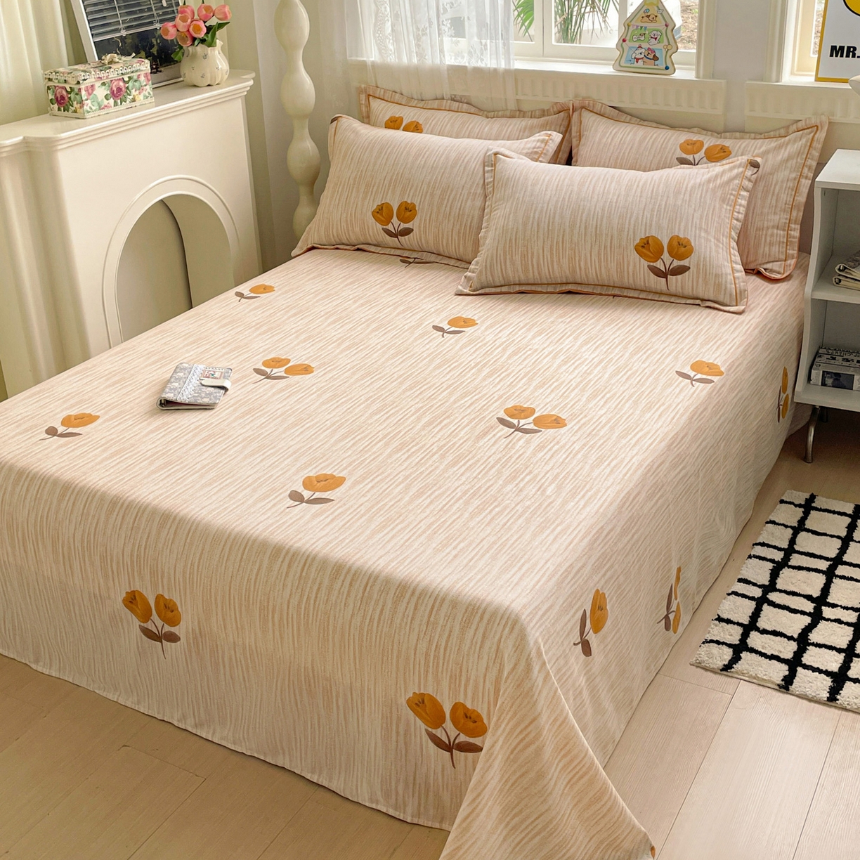 91家纺网 家纺一手货源 找家纺 纽缦家纺 2025新款全棉纯棉磨毛印花单床单 床单单件 多洛塔咖