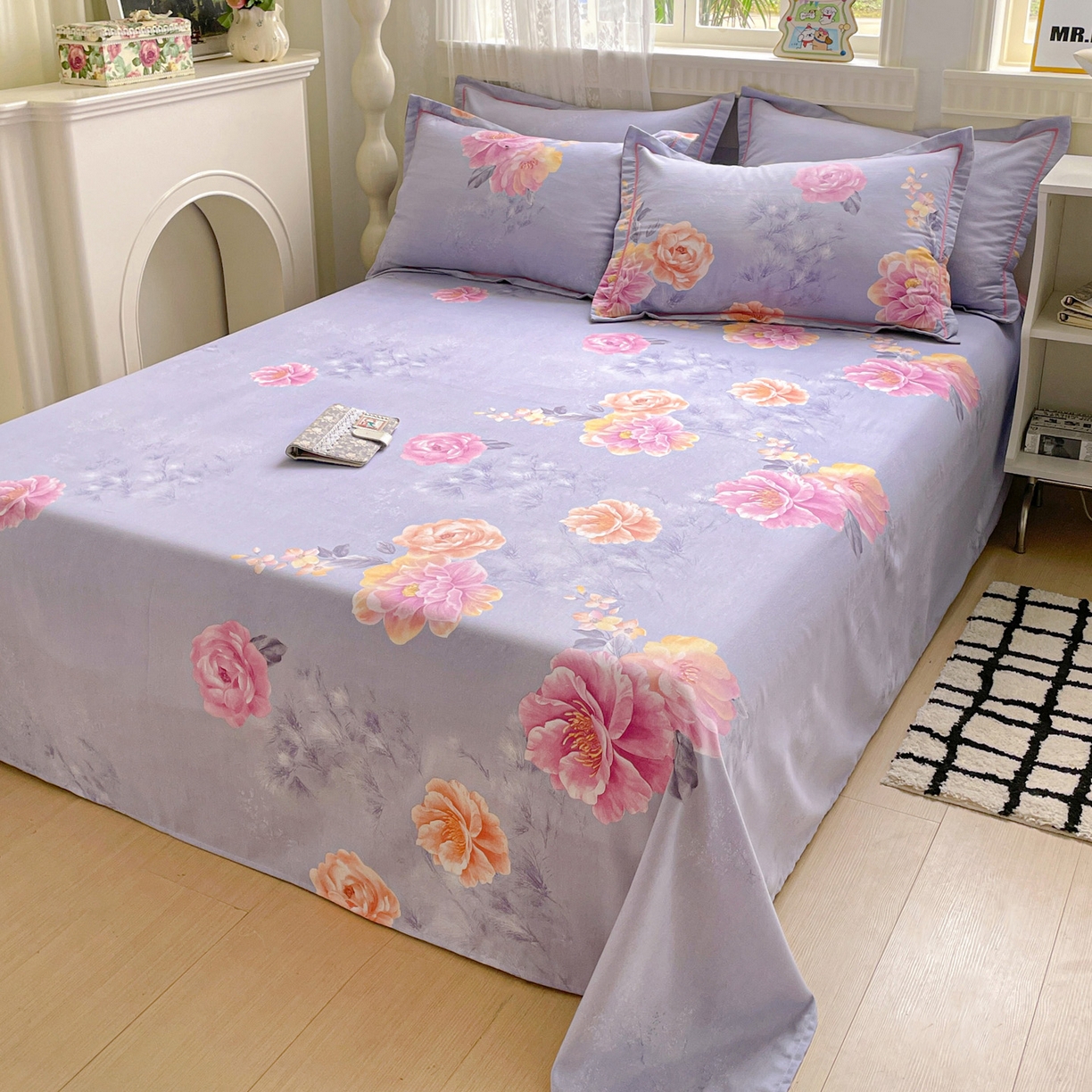 91家纺网 家纺一手货源 找家纺 纽缦家纺 2025新款全棉纯棉磨毛印花单床单 床单单件 吉娜风情蓝