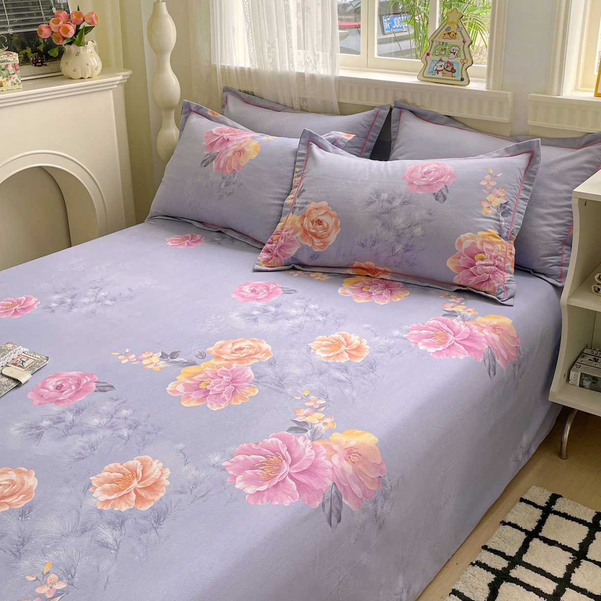 91家纺网 家纺一手货源 找家纺 纽缦家纺 2025新款全棉纯棉磨毛印花单床单 床单单件 吉娜风情蓝