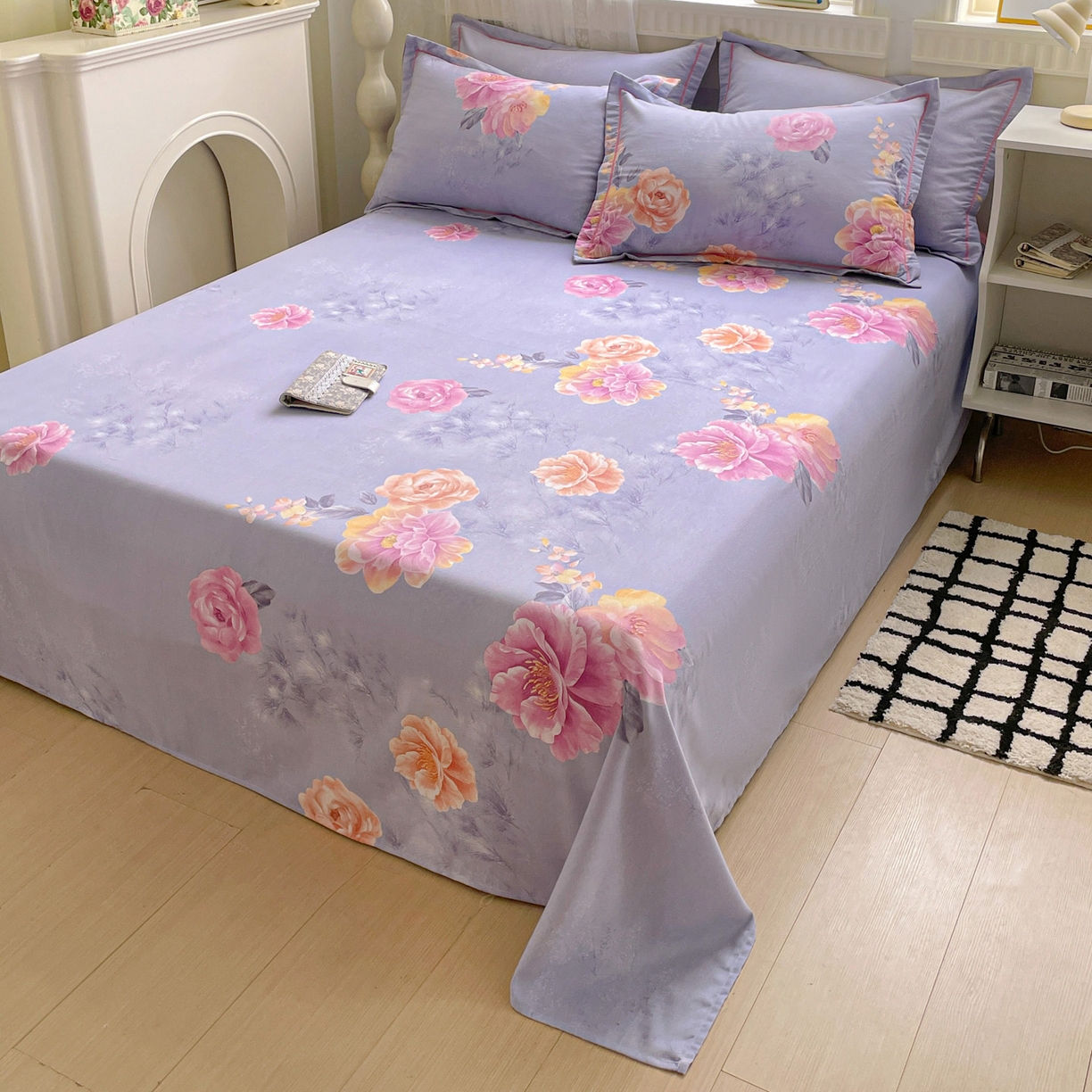 91家纺网 家纺一手货源 找家纺 纽缦家纺 2025新款全棉纯棉磨毛印花单床单 床单单件 吉娜风情蓝