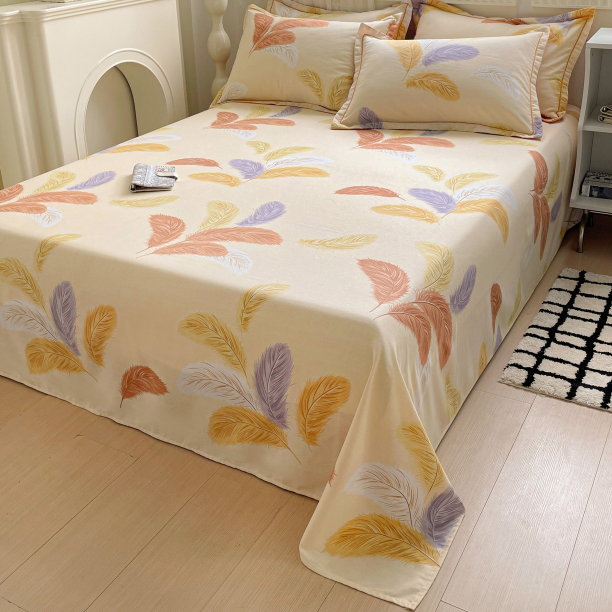 91家纺网 家纺一手货源 找家纺 纽缦家纺 2025新款全棉纯棉磨毛印花单床单 床单单件 加州阳光米