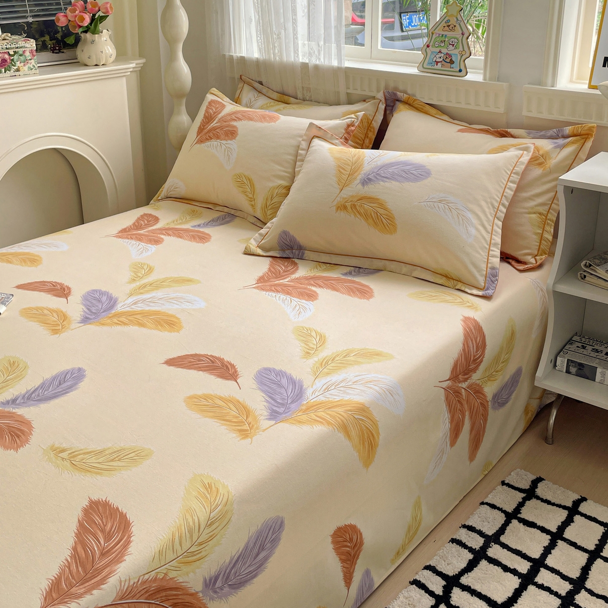 91家纺网 家纺一手货源 找家纺 纽缦家纺 2025新款全棉纯棉磨毛印花单床单 床单单件 加州阳光米