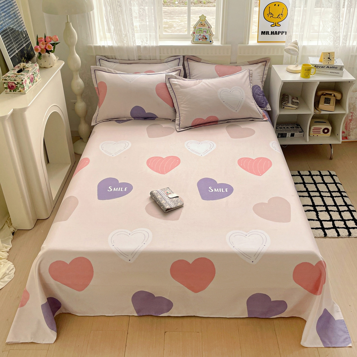 91家纺网 家纺一手货源 找家纺 纽缦家纺 2025新款全棉纯棉磨毛印花单床单 床单单件 浪漫心事粉