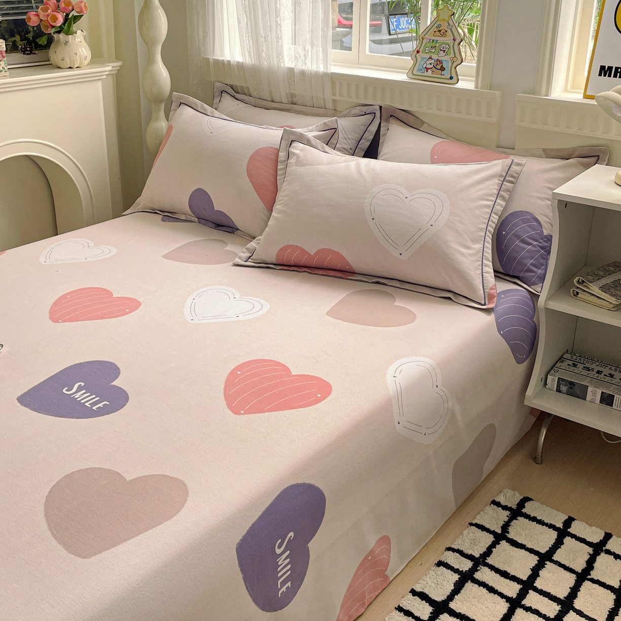 91家纺网 家纺一手货源 找家纺 纽缦家纺 2025新款全棉纯棉磨毛印花单床单 床单单件 浪漫心事粉