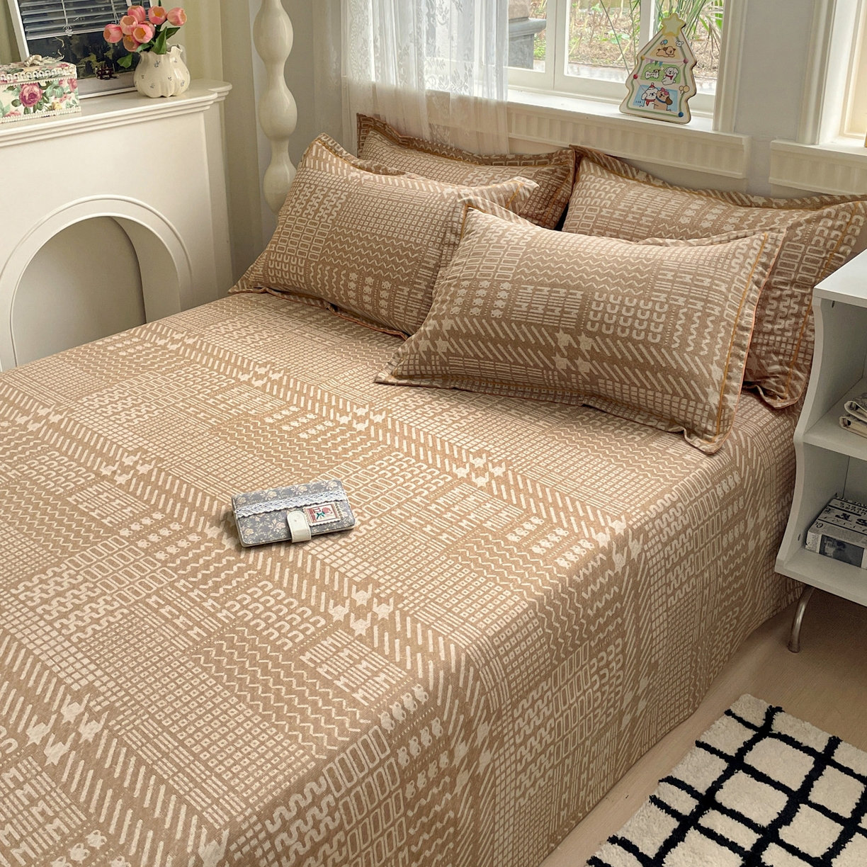 91家纺网 家纺一手货源 找家纺 纽缦家纺 2025新款全棉纯棉磨毛印花单床单 床单单件 罗卡尼亚咖