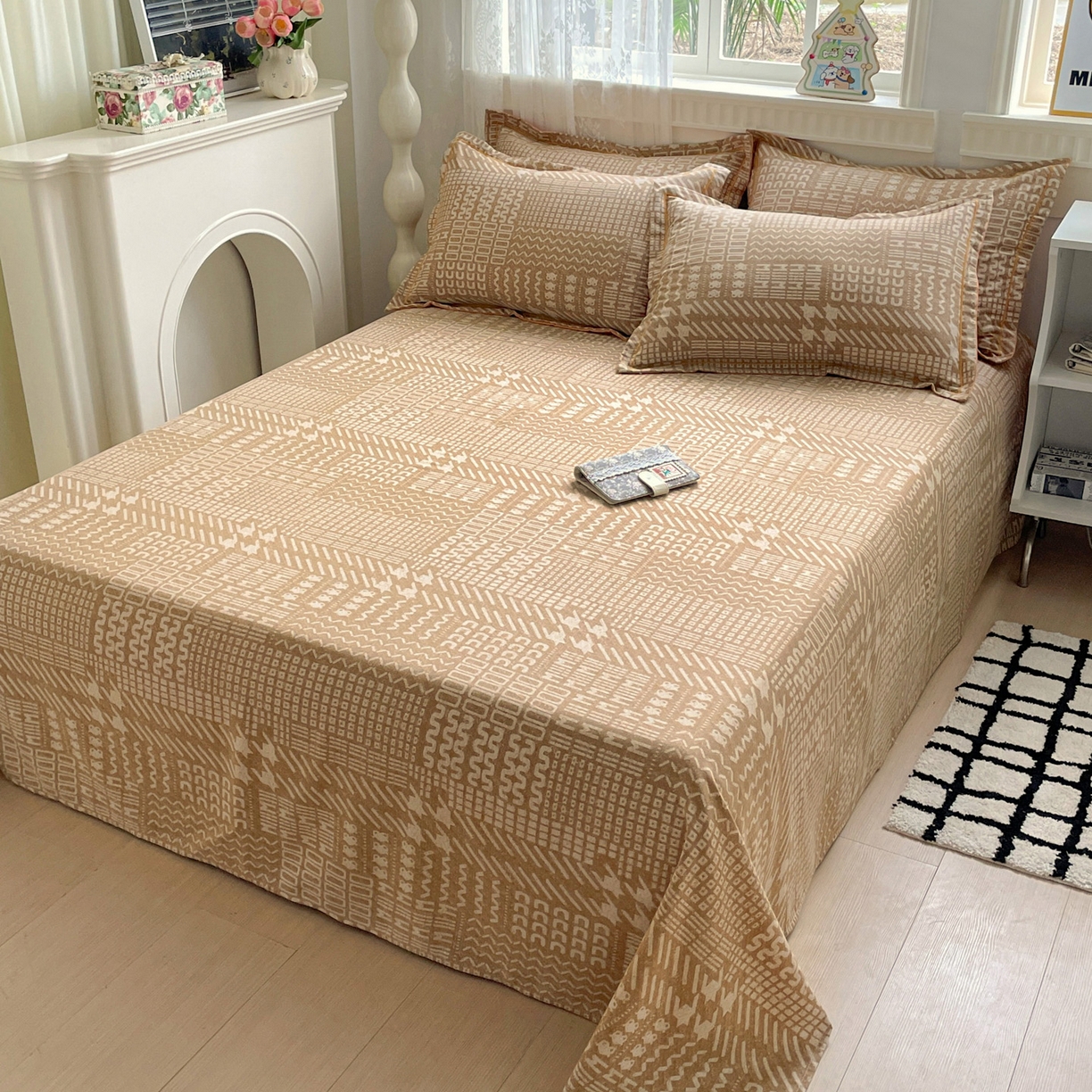 91家纺网 家纺一手货源 找家纺 纽缦家纺 2025新款全棉纯棉磨毛印花单床单 床单单件 罗卡尼亚咖