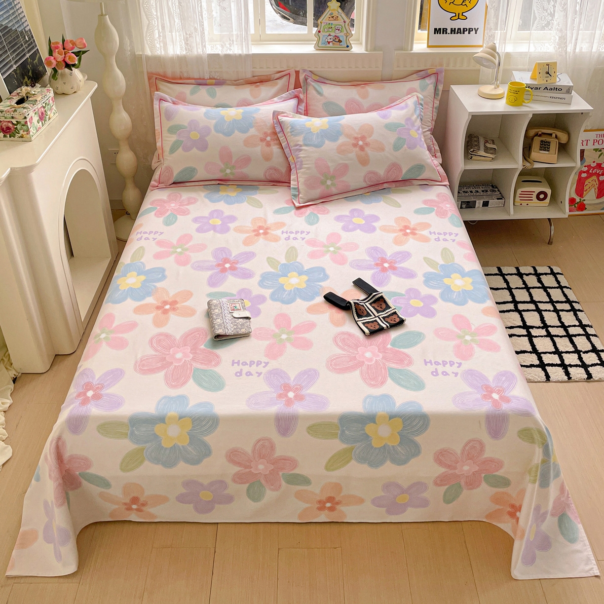 91家纺网 家纺一手货源 找家纺 纽缦家纺 2025新款全棉纯棉磨毛印花单床单 床单单件 洛城时光